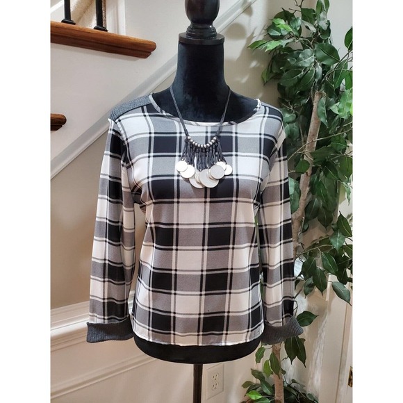 Sadie Robertson Women's Black & White Polyester Round Neck Long Sleeve Blouse L - Picture 12 of 12